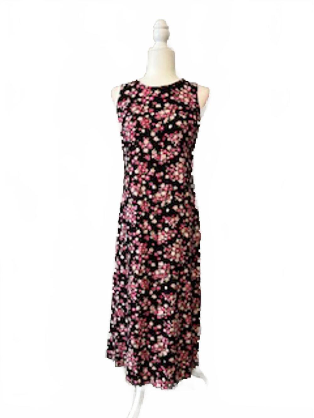Vintage Studio Ease Petite Floral Maxi Dress Black Pink, Size 4P
